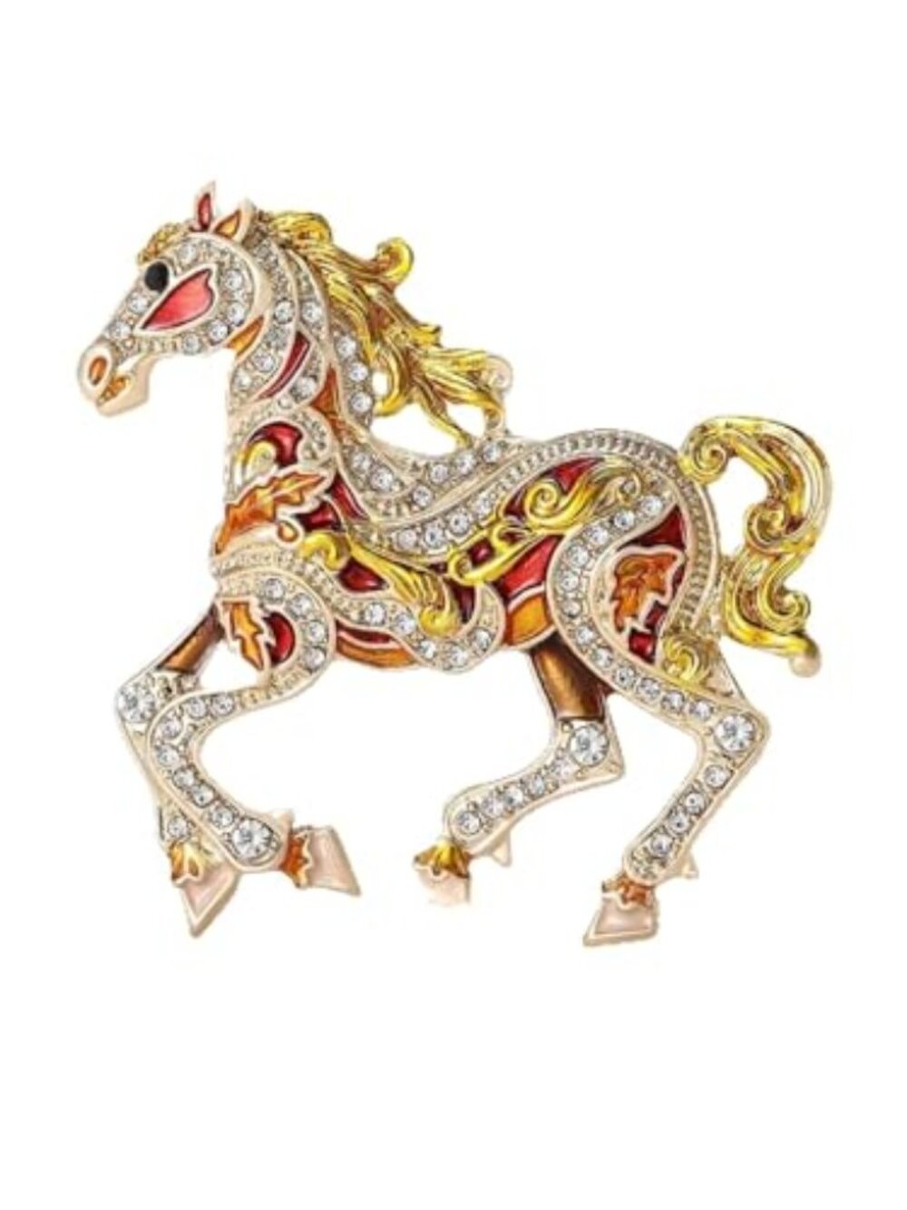 Golden Horse Brooch‎ for Women, Vintage Enamel Crystal Horse Pin